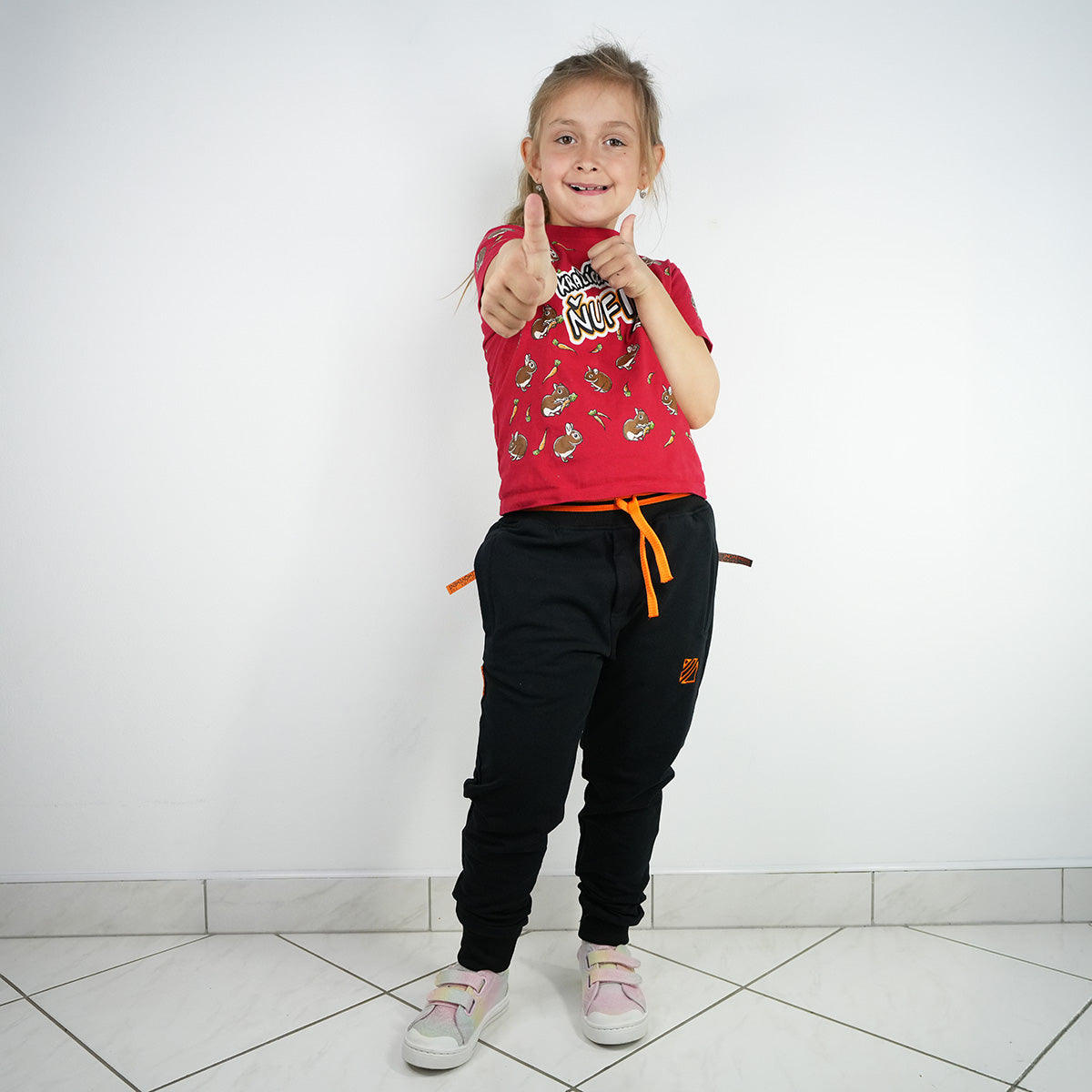 Dětské Tepláky Soul Černé, oranžová výšivka