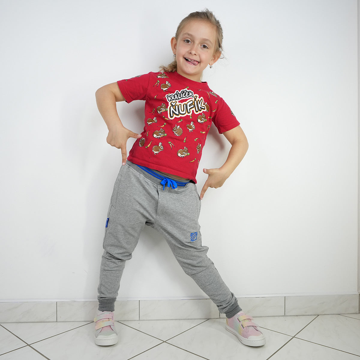 Tepláky Soul Šedý melír, modrá výšivka