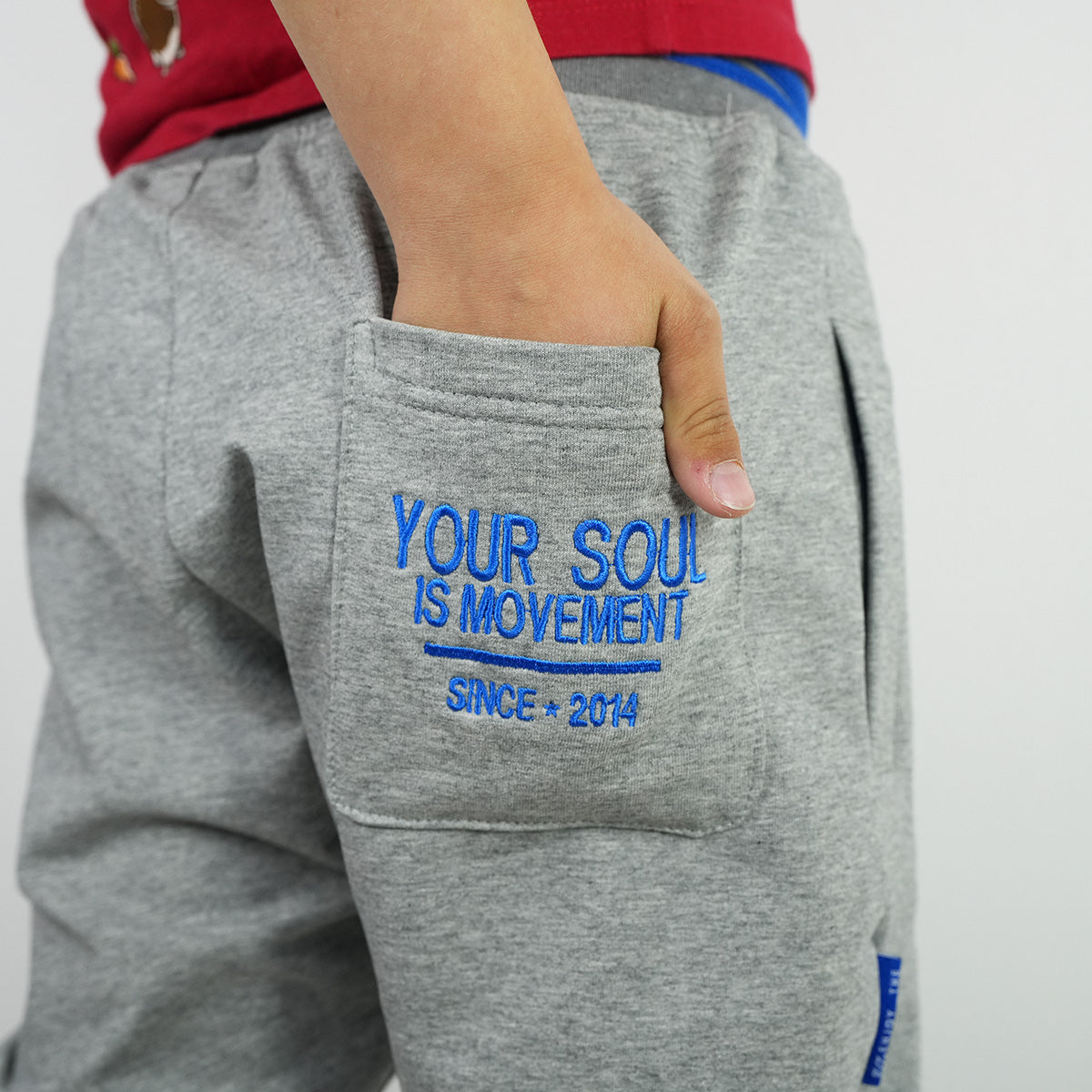 Tepláky Soul Šedý melír, modrá výšivka