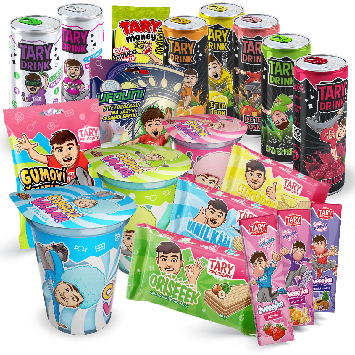 Mega Mix - 7x Tary Drink, 3x Vata, 1x Oplatky, 3x Žvýkačky, 1x Jedlé peníze, Ufouni a Gumoví Ňufíci