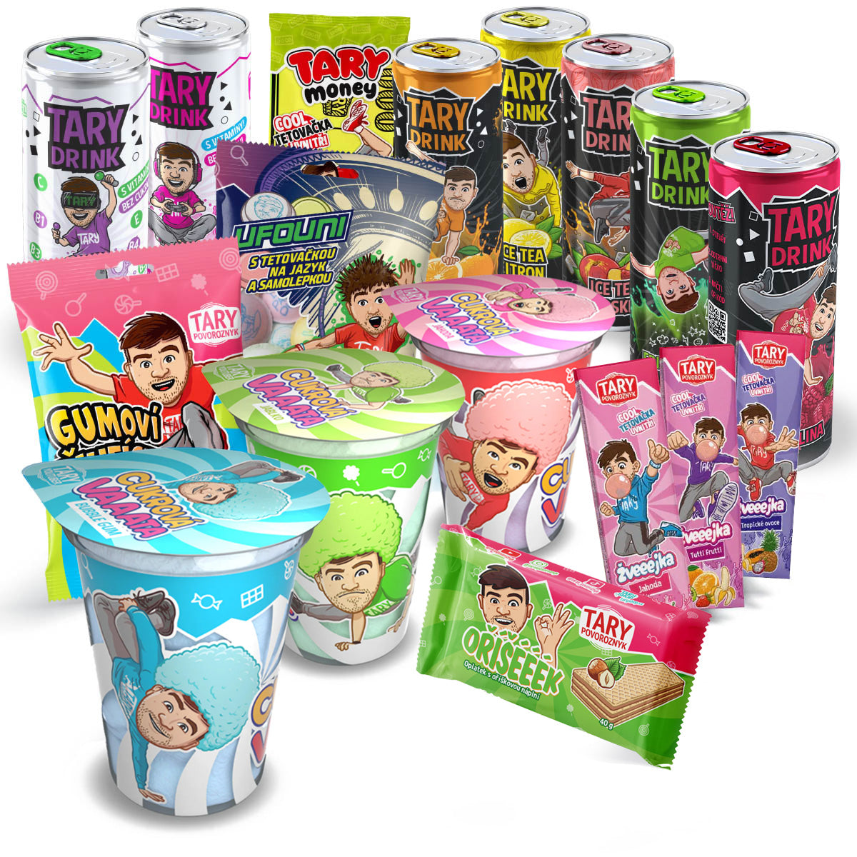 Mega Mix - 7x Tary Drink, 3x Vata, 1x Oplatky, 3x Žvýkačky, 1x Jedlé peníze, Ufouni a Gumoví Ňufíci